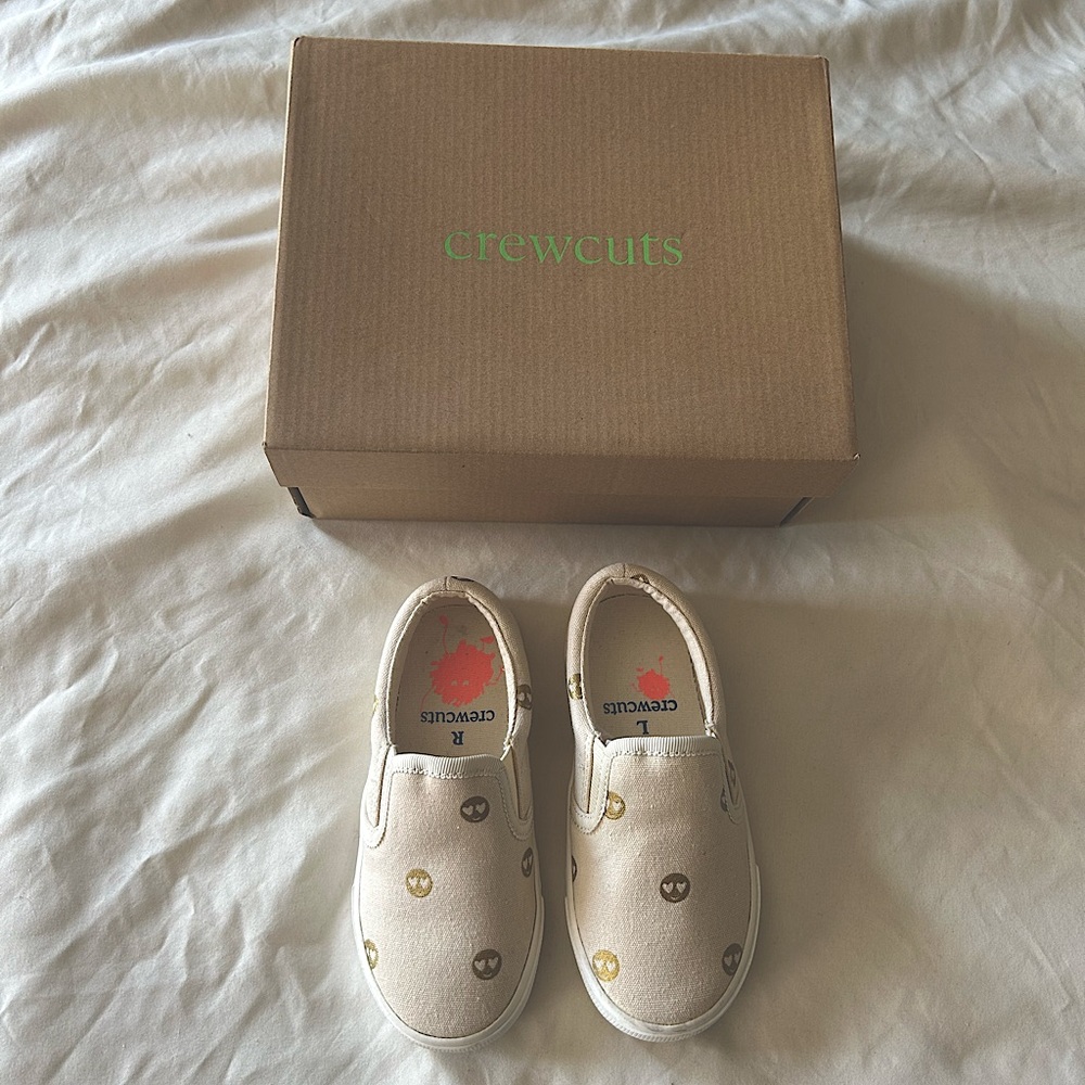Cool Crewcuts Kids Toddler Slip-On Shoes Canvas Cream and Gold Design Sz 10 NWB